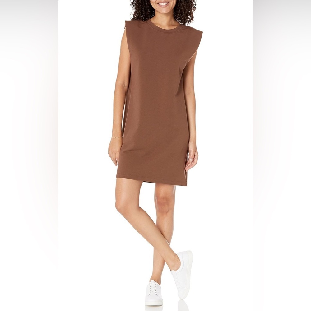The Drop NWT Mariana Strong Shoulder Dress Sz L in Coffee Bean